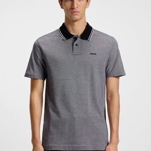 Boss Charcoal Polo Shirt with Black Collar